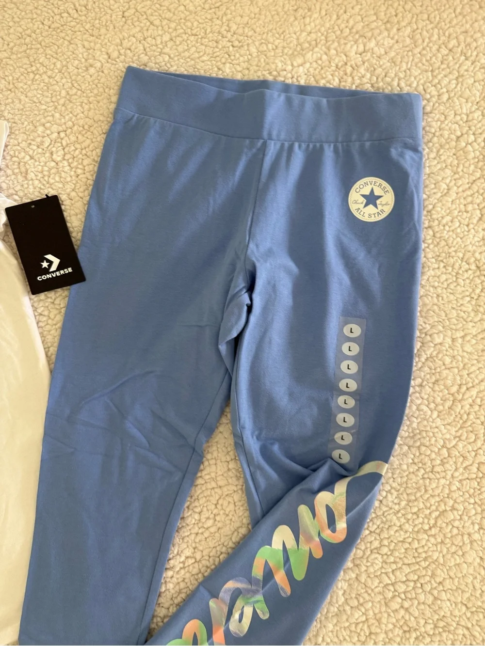 New girls Sz L 12–14 Converse White Tee with Blue Logo & Blue Leggings